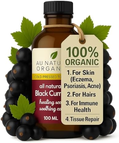 Au Natural Organics Black Currant Seed Oil for Eczema – 100% Pure Organic Cold Pressed Black Current Oil GLA for Skin | Support Immune Health, Blood Flow, Tissue Repair | Edible & Hexane Free | 100ml
