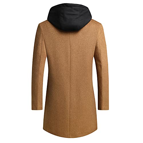 Image of PRIJOUHE Men's Wool Coat Hoodie Long Trench Coat Cotton Casual Woollen Overcoat Jacket