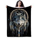 Wolf Dreamcatcher Blanket, Wolf Gifts for Kids, Soft Blanket for Boys Girls Room Decor, Cozy Throw Blankets Christmas Birthday Gifts for Toddlers Teens Couch Bed 60' X 50'