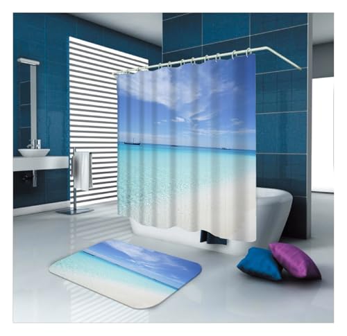 Rideau de douche tissu polyester résistant moisissure bleu lavable 180x200 - 2
