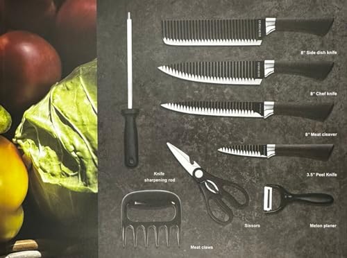 VITX Kit Churrasco 08 Peças Com Laminas de Corte Garra de Urso Faca Chaira e Descascador