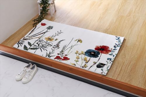 イケヒコ マット 玄関 屋内 屋外 輸入 ボタニカル アイボリー 約50×80cm 長方形 トルコ製 ウィルトン織り 花柄 ボタニカル 上品 抗菌防臭 丈夫 #1311610141704