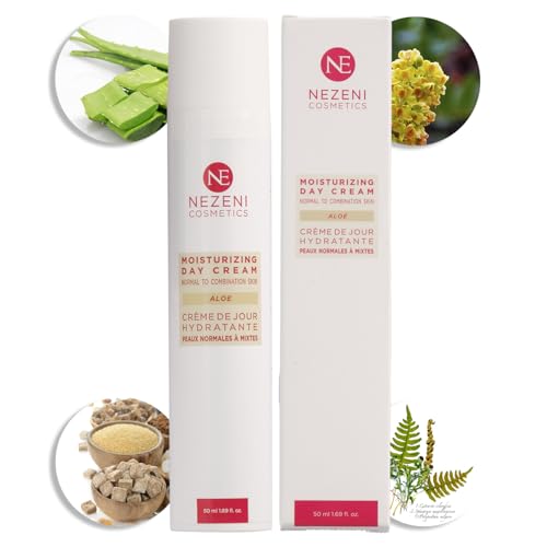 Nezeni Crema Hidratante Facial Aloe Vera 77,56% | 17 Principios Activos | Aumenta Elasticidad de la Piel | Crema Facial Día Para Piel Normal, Grasa y Mixta BAJA EN CONSERVANTES