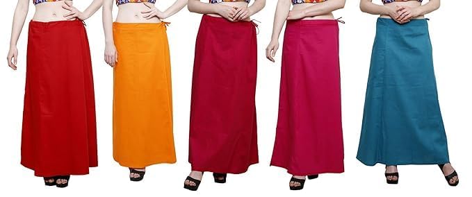 Image of Vlazom Women's Cotton Saree Petticoat - Pack of 5 Inskirts | Soft & Breathable Underskirts | Adjustable Drawstring Waist | Multicolor for Daily & Occasion Wear