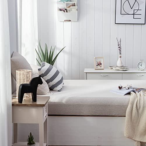 Lifetown 100% Jersey Knit Cotton Sheet, Extra Deep Pocket Sheet, 1 Fitted Sheet With 2 Pillowcases, Wrinkle-Free Ultra Soft (Beige, Queen) #TOP1