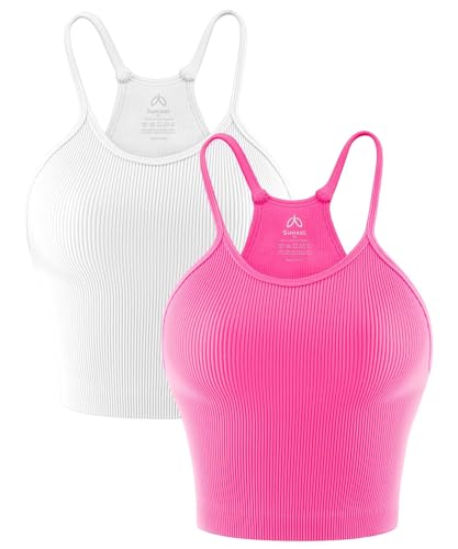 Image of Sunzel Ribbed Crop Tank Top for Women Seamless Racerback Camisole | Buttery Soft Nylon Spandex, Opaque No See Through, Stays in Place, Unpadded, Slim Fit, No Shrink, Yoga Workout Gym Casual