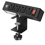 Desk Edge Power Strip with USB Port Removable Clamp Power Outlet Socket with Switch 6.5 ft Extension Cord Connect 4 Plugs for Home Office Reading