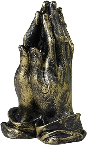 Estatua de manos orantes en resina color dorado miniatura 1