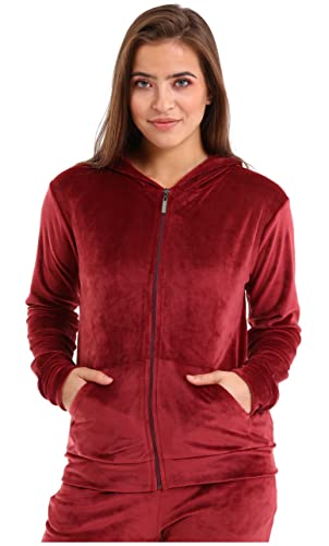 Nolihoo Chándal para mujer, chándal deportivo y chándal para el tiempo libre, juego de terciopelo suave y acogedor con cremallera, 2 piezas para interior y exterior, borgoña, S