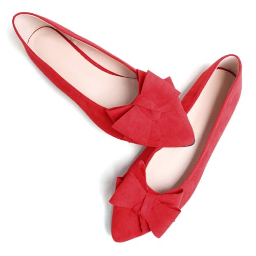 Image of TN TANGNEST Women's Flats Comfortable Dressy Slip On | Pointed Toe Bow Ballet Shoes, Business Casual Office Flats, Suede Flat Shoes