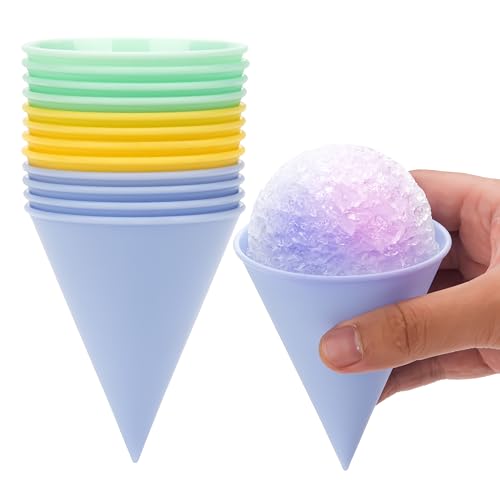 Kiicii 12-Pack Reusable Plastic Snow Cone Cups, Sturdy Shaved Ice Cups for Kids, Compatible with Nostalgia & Cuisinart Snow Cone Machine, Ideal for Summer Party, Bright Colors, 4oz