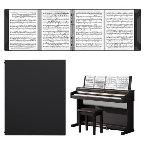 Sheet Music Folder, Piano Sheet Music Binder 4 Page Expand, A4 Size 52 Pages Capacity, Writable Choir Folder for Holding Sheet Music and Storing Files, Black