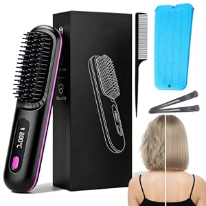 Drahtlose StylingbüRste,Kabellose VolumenbüRste FüR Kurzes & Feines Haar, 3 Temperaturstufen Negativ-Ionen Nano-Keramik (Schwarz)