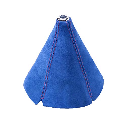 Blue Suede Red Stitch Shift Boot for Manual Automatic Car/Auto Gear Shift Knob Cover MT/Auto at Transmission (Blue)
