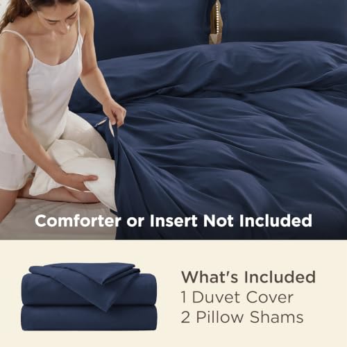 Image of Bedsure Duvet Cover Queen Size, 3Pcs Double Brushed Bedding Set, Navy Blue | For Kids & Adults, 90 inchx90 inch Comforter Cover, Hotel Luxury, All Season, Breathable, Easy Care, Lightweight, Zipper Closure
