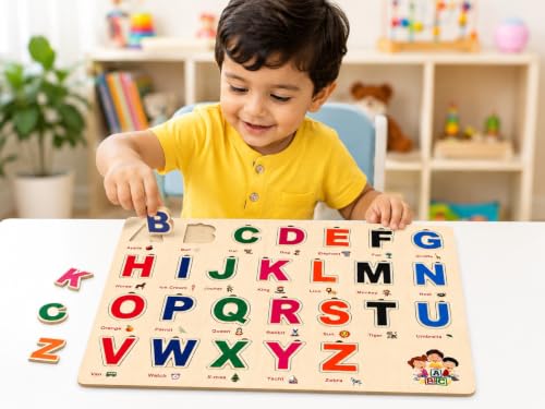 Image of Wooden Name Puzzle for Toddlers 2+ Years | Montessori Letter Matching & Name Recognition Learning Toy | Alphabet Educational Puzzle for Preschool Boys & Girls (Alphabets)
