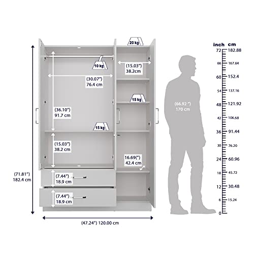 Image of Wakefit Wardrobe | 1 Year Warranty | Engineered Wood Almirah, Cupboard for Clothes Storage | 3 Door, 1 Drawer, 1 Hanging Space | Organza Plus - Frosty White