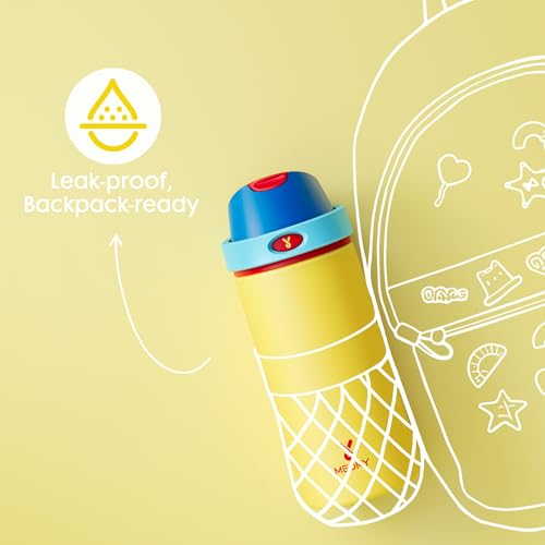 Image of 18 oz Insulated Water Bottle for Kids: Meoky Stainless Steel Water Bottle with 2-in-1 Straw and Spout Lid - Leak Proof, Fits in Car Cup Holder, BPA-Free for Sports School Backpacks, Golden Charm
