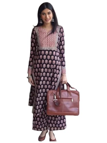 Image of ANNI Designer Women's Viscose Blend Straight Printed Kurta with Palazzo | Ethnic Indian Kurta Set | 3 /4 Sleeve Round Neck Traditional Dress | Festive Office Casual Outfit for Women