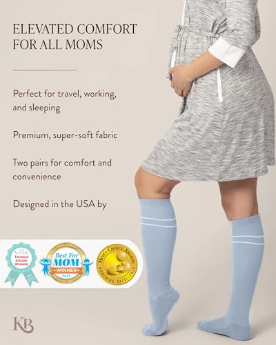 Kindred Bravely Compression Socks 2-Pack | Graduated Compression Socks for Circulation Pregnancy Travel (Stone Blue & Black, Small)2