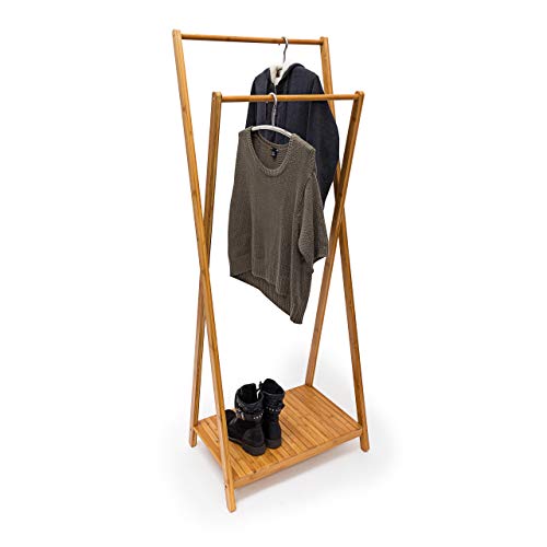 Relaxdays Perchero con Zapatero Bambú, 156 x 56,5 x 40 cm, Burro Madera Colgador Ropa, Natural