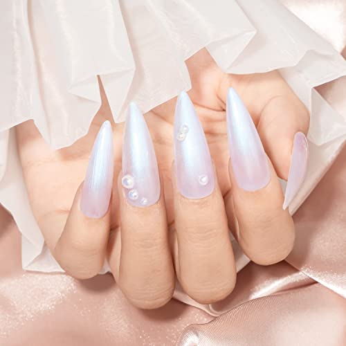 MIZHSE Esmalte de uñas en gel Blanco Shimmer Pearl White Nail Gel Builder Gel para uñas de gel Esmalte de uñas nacarado con hilo Shell Gel Polish 10 * 1 Soak Off Lámpara LED UV