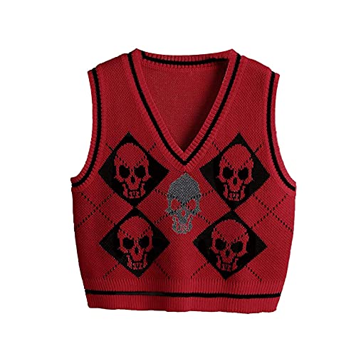 jinghuiyue Women's Sleeveless Sweater Vest Halloween Skull Printed