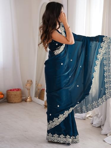 Image of SIRIL Women's Tissue Silk Sequence Embroidery Saree With Unstitched Blouse Piece
