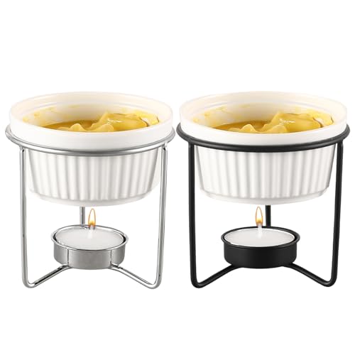 Juego de Calentador de Mantequilla de cerámica, Cuenco de fusión de Fondue Premium con diseño Resistente al Calor, Accesorio Ideal para saltear mariscos, Chocolate, Queso y | Servicio de