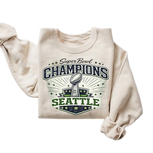 Seattle Football Champions Sweatshirt Big Game Winner Graphic Crewneck Pullover Vintage Design (SAND Large)