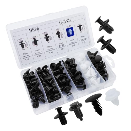DUSCOKE 100PCS Car Bumper Clips, Plastic Car Push Pin Rivet Set, 6 Sizes Auto Body Trim Screw Fasteners Push Retainer Clip Kit, Auto Fenders Clips Replacement Parts for Most Cars (100PCS)