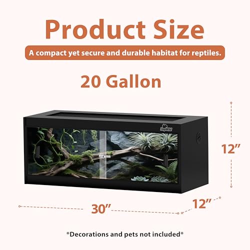 Image of 20 Gallon PVC Reptile Enclosure, RepWild 30 inchx12 inchx12 inch Terrarium /Tank with Heavy-Duty Screen Top, Glass Sliding Doors & Lock for Bearded Dragons, Ball Python, Geckos, Lizards
