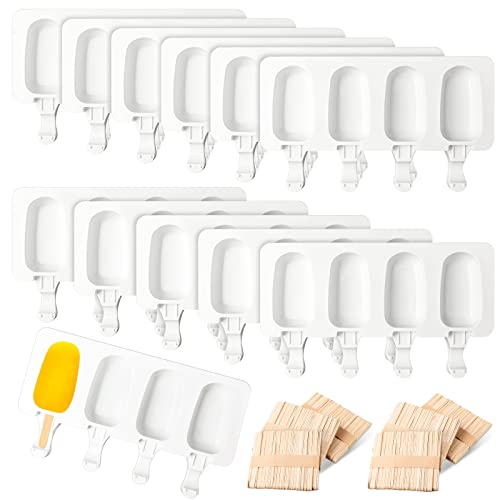 Zubebe Silicone Ice Cream Mould Set Of 12, 4 Cavity Reusable Oval Cake Pop Lolly Mold Maker White Cakesicles Baking Molds With 300 Pieces Wooden Sticks For Summer Diy Ice Cream Chocolate Jelly Making #TOP19