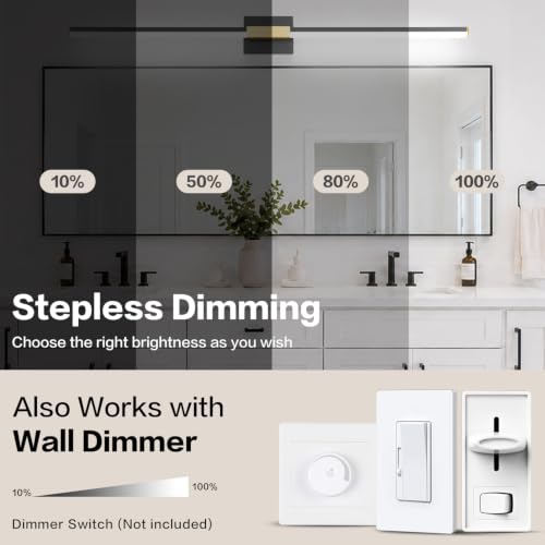 Image of SOLFART Bathroom Lighting Fixtures Over Mirror 48 Inch: Black and Gold Dimmable Vanity Light, Built-in Dimmer, Thickened Aluminum Body, 360 Degree Rotation, ETL IP44