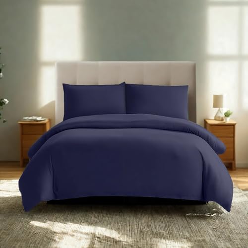 Komfortec Premium Bettwäsche 240x220 mit 2 Kissenbezug 40x80 cm Set aus Gebürstetes Mikrofaser - DunkelBlau