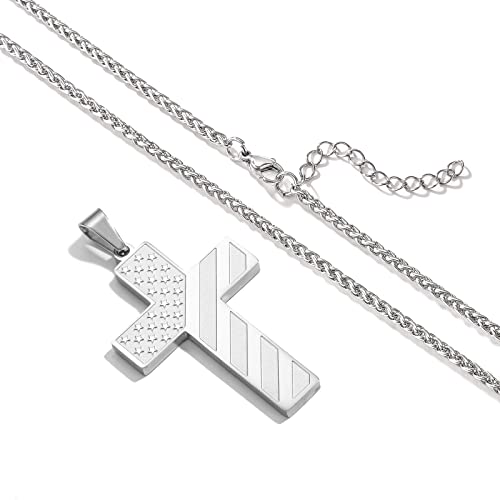 Duodiner Silver Cross Necklace For Boys Men Pendant Chain Stainless Steel American Flag Always Remember Religious Jewelry Gift #TOP2