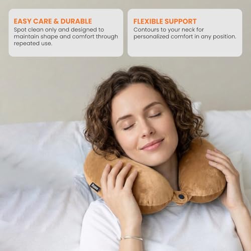 Image of Travel Neck Pillow | Soft Velvet U Shape Neck Support Cushion for Sleeping, Travelling & Cervical Pain Relief | Comfortable Head Rest Pillow for Airplane Flight, Car, Bus & Train (Beige)