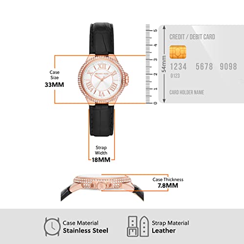 Image of Michael Kors Leather Camille Analog White Dial Women Watch-Mk2962, Black Band