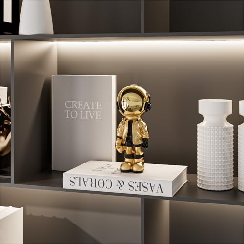 Figura Decorativa Pequeña Astronauta Resina Oro y Negro miniatura 4