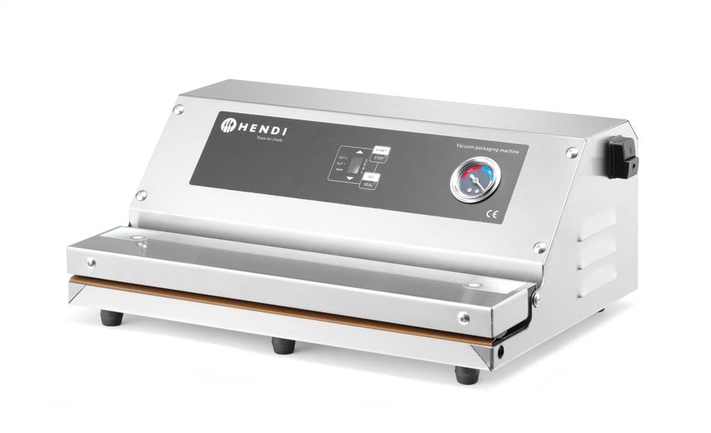 HENDI Vakuumiergerät, für strukturierte Vakuumbeutel, zum Vakuumversiegeln von Lebensmitteln, Pumpenleistung: 20 L/min, Vakuum-Verpackungsmaschine, Vakuumierer, 230V/250W, 383x293x(H)175mm, Edelstahl