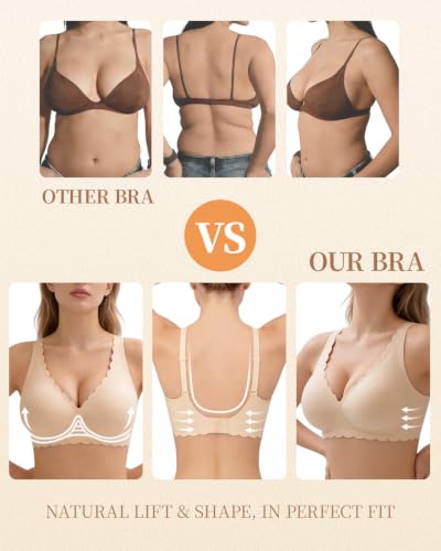 Avara Diary Women Wireless Scalloped Jelly Bras Push Up No Underwire Nude - image 4