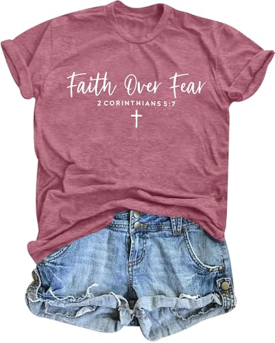 Faith Over Fear Shirt Women Jesus Christian Shirts Religious Faith Graphic Tshirt God Tee Casual...