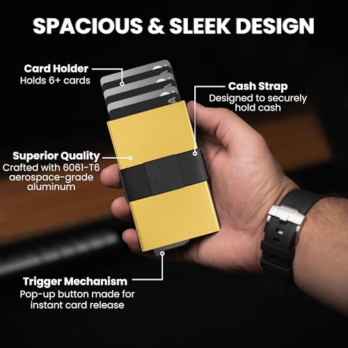 Image of CODE 118 Wallet for Men - Slim Minimalist Aluminum Magnetic Card Holder - RFID Blocking Front Pocket Mag Safe Wallet with Strong Magnet Attachment (Mag Safe, 24K Gold)