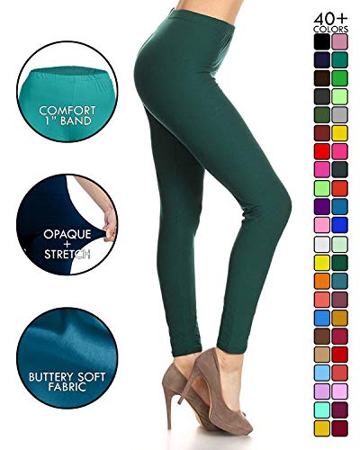 Image of Leggings Depot Women's High Waist Leggings Soft 1 inch Waistband Solid Pants - Regular, Plus, 1X3X, 3X5X