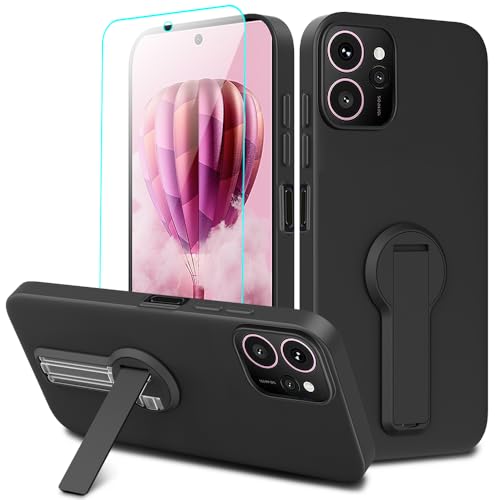 Compatible with HMD Skyline 5G Phone Case with Tempered Glass Screen Protector 360 Rotatable Folding hidden Kickstand/Stand Silicone TPU Protective Cover Case for HMD Skyline 5G 2024 - Black