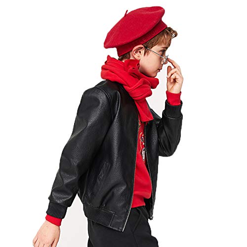Baby Boys Girls Kids Outfits Spring Autumn PU Faux Leather Lapel Jacket Oblique Zipper Outerwear Coat with Warm Fur