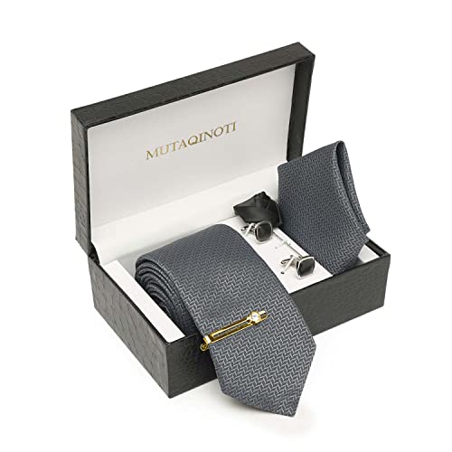 Image of MUTAQINOTI Mens Woven Premium Silk Necktie Suit Accessories Set With Pocket Square Cufflinks Brooch Golden Tie Pin (TEGP2)