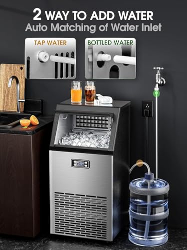 Image of Electactic Commercial Ice Maker Machine,100lbs /24H Stainless Steel Ice Machine,33lbs Storage, Auto Self-Cleaning Freestanding Ice Maker, Ice Machine Freestanding for Bar /Cafe /Restaurant-Silver