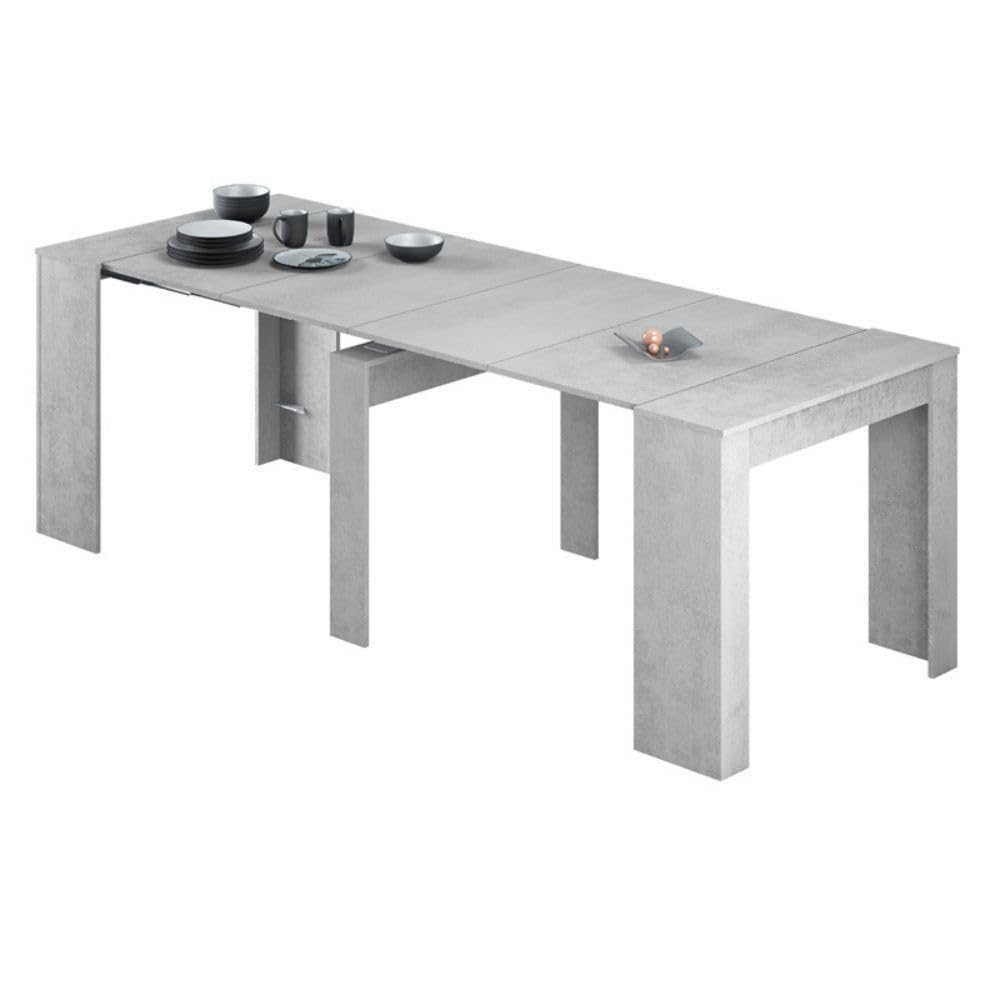 Habitdesign – Mesa Extensible para Comedor, Mesa Ampliable para Salón o Cocina - 5 Posiciones y hasta 10 Comensales - Gris Cemento - 50-235x90x78 cm - Modelo Consola