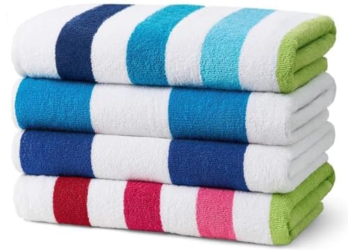 Kaufman - Large Beach Towel | 30 x 60 Terry Cabana Striped Beach Towels | Absorbent Quick-Drying | 100% Cotton Thick Beach Towels (Multicolor 4-Pack)